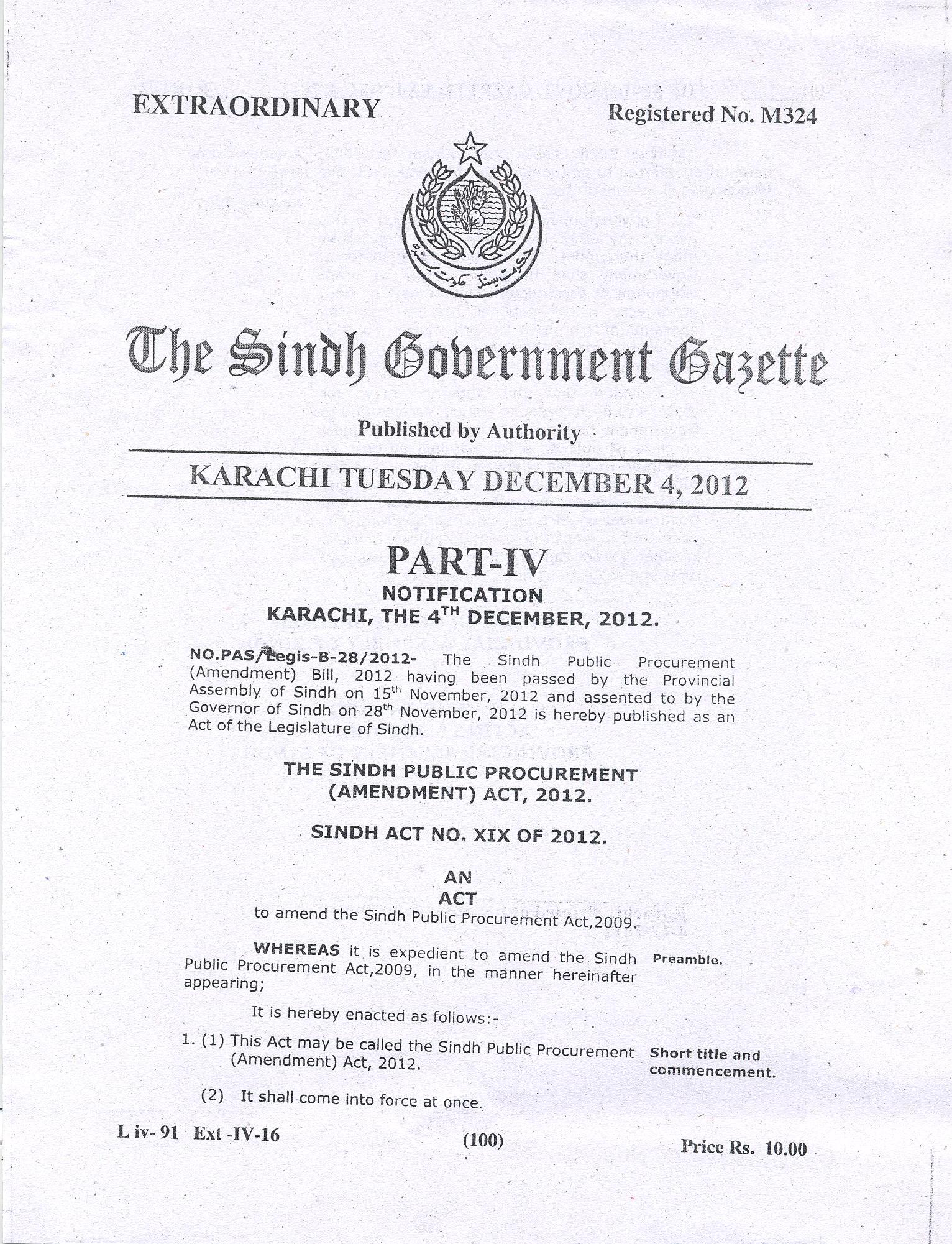 GAZETTE Page No.1, SPPRA SINDH PUBLIC PROCUREMENT REGULATORY AUTHRITY